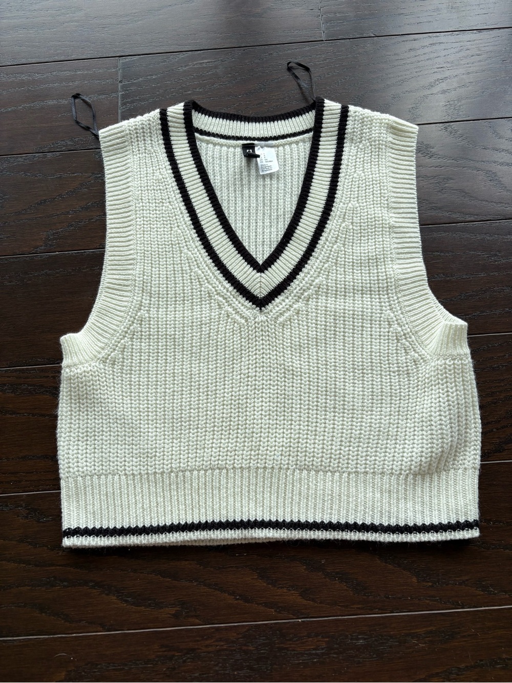 H&M Ivory Knit Sweater Vest with Black Trim